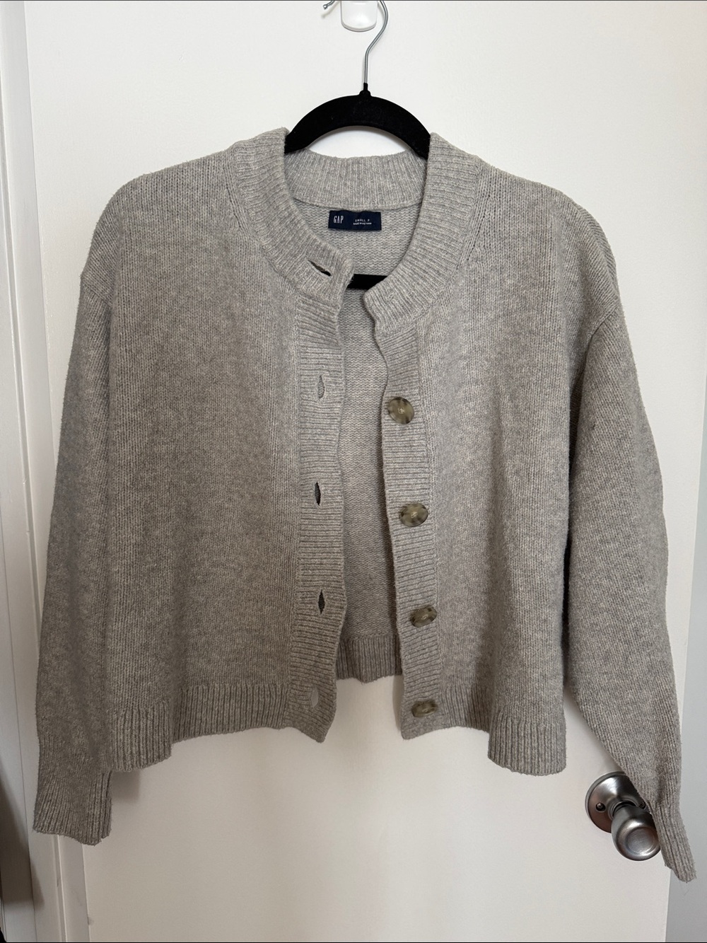 GAP Light Heather Gray Cropped Button-Front Cardigan